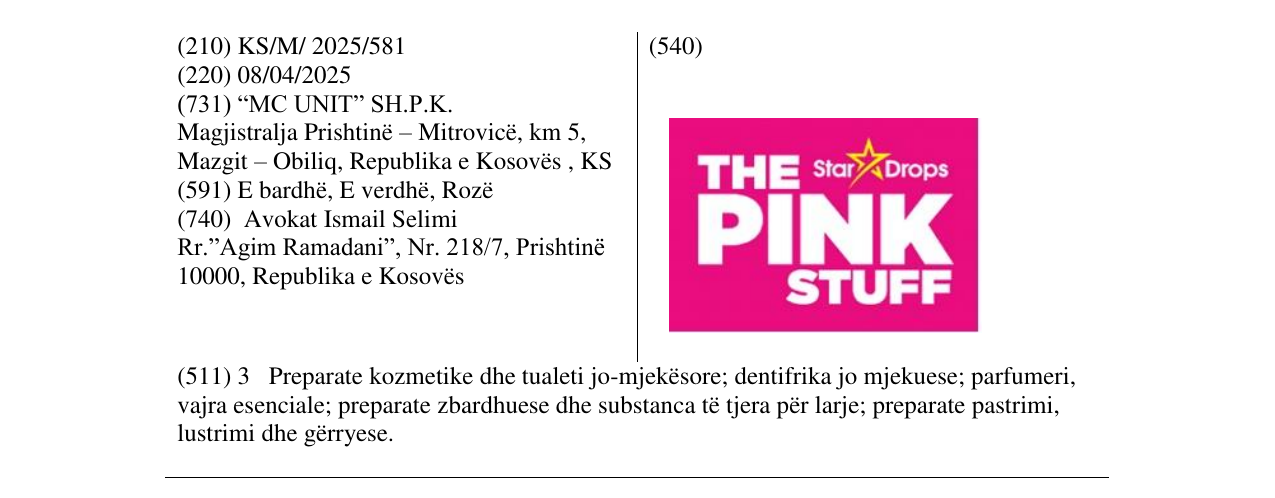 Zëri i markës THE STAR DROPS PINK STUFF në buletin