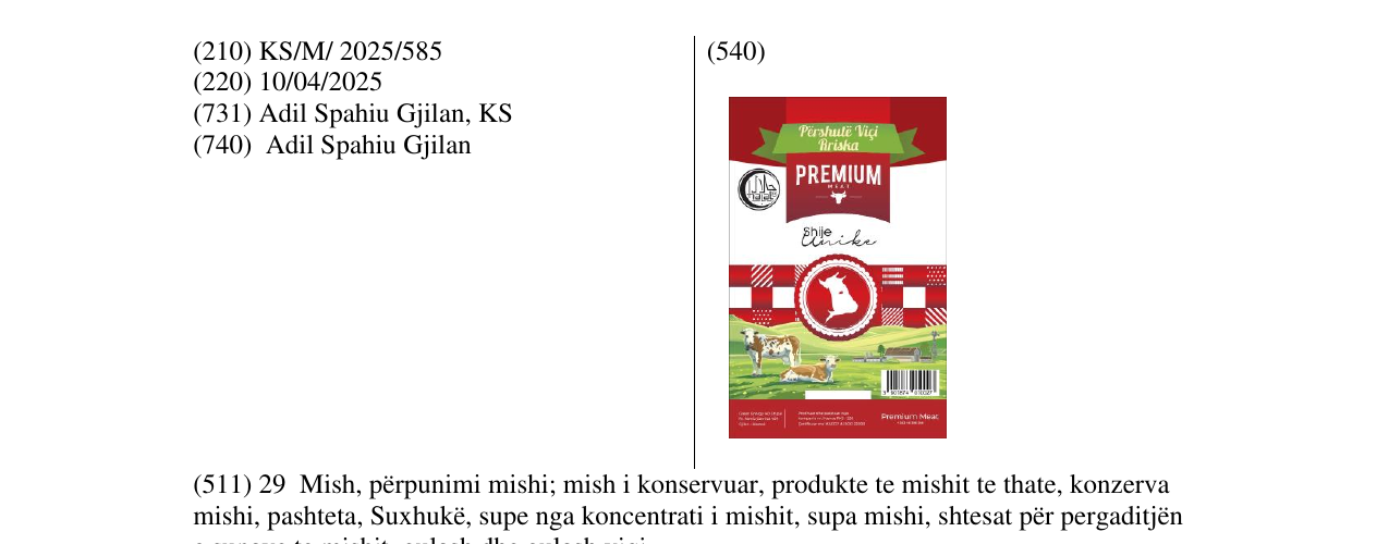 Zëri i markës PREMIUM MEAT në buletin