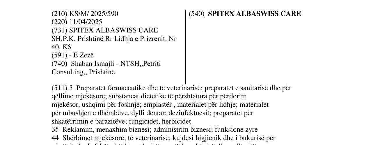 Zëri i markës SPITEX ALBASWISS CARE në buletin