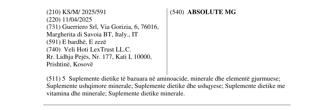 Zëri i markës ABSOLUTE MG në buletin