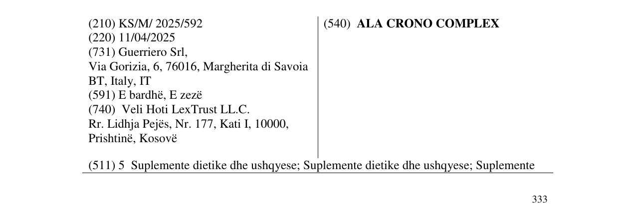Zëri i markës ALA CRONO COMPLEX në buletin