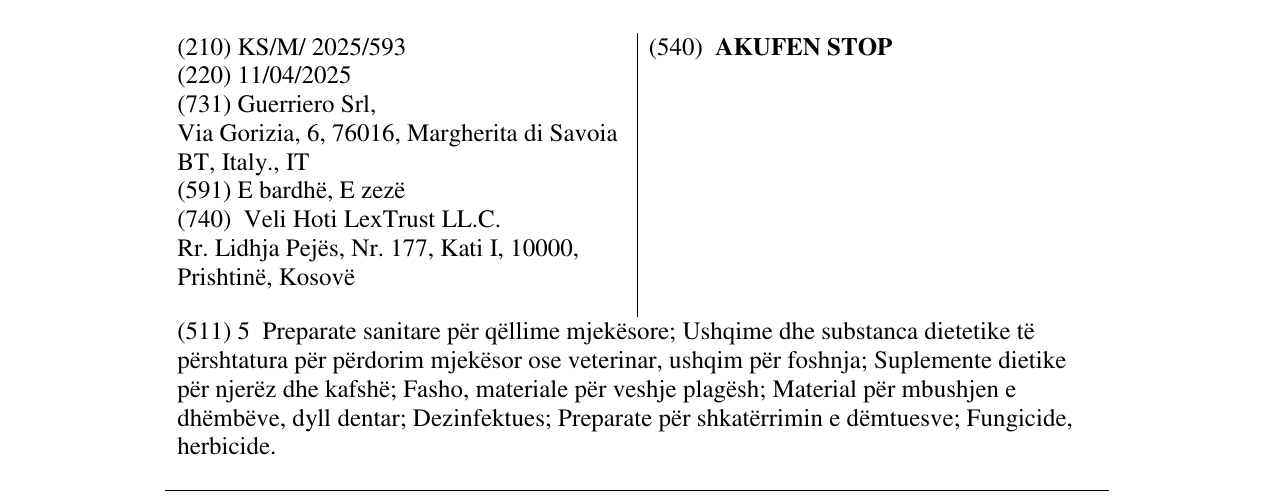 Zëri i markës AKUFEN STOP në buletin