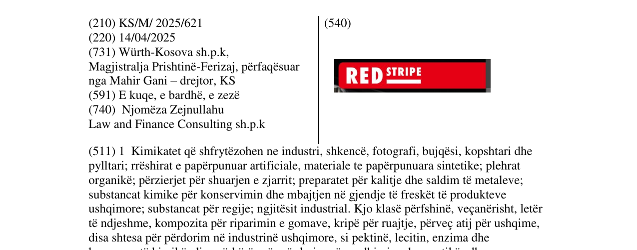 Zëri i markës RED STRIPE në buletin