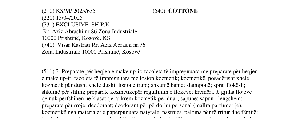 Zëri i markës COTTONE në buletin