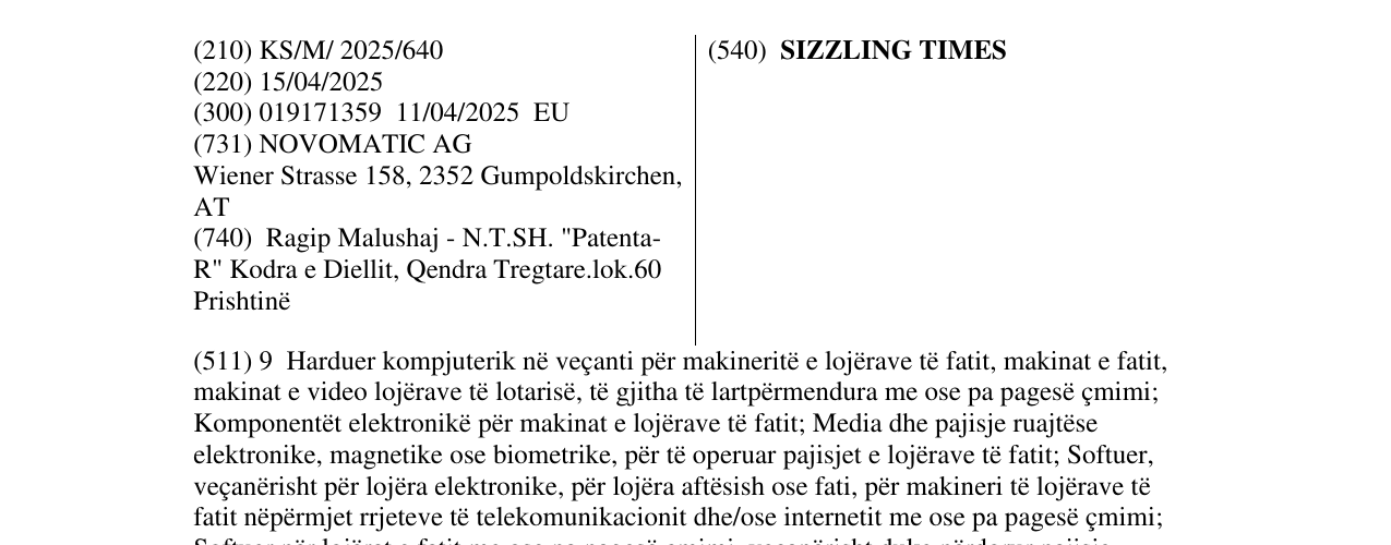 Zëri i markës SIZZLING TIMES në buletin