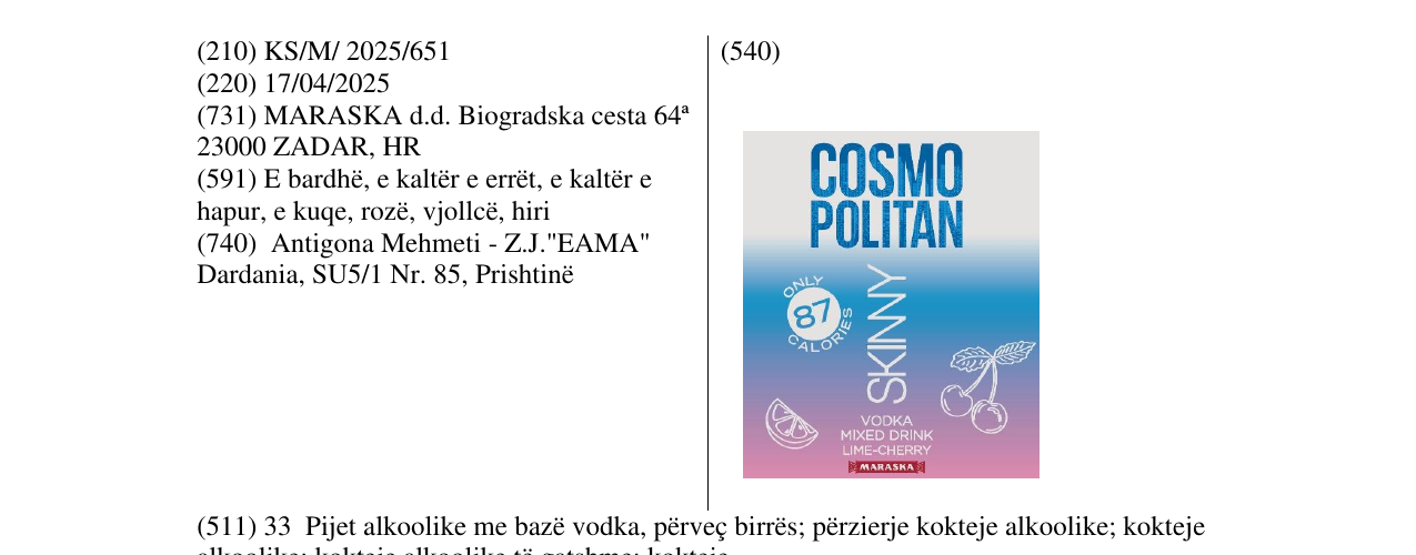 Zëri i markës COSMOPOLITAN SKINNY në buletin
