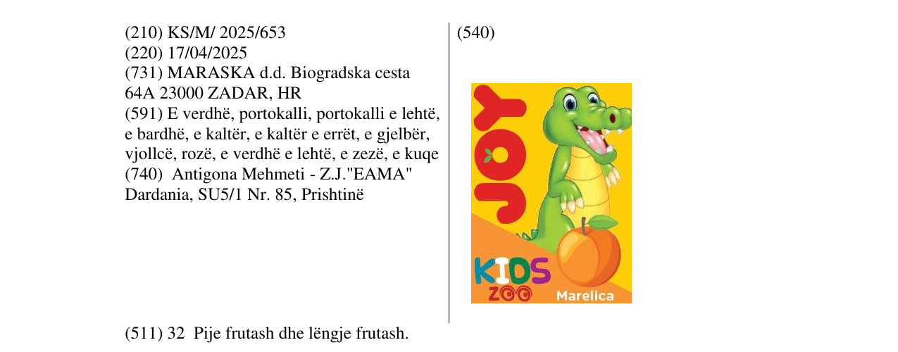 Zëri i markës JOY KIDS ZOO MARELICA në buletin