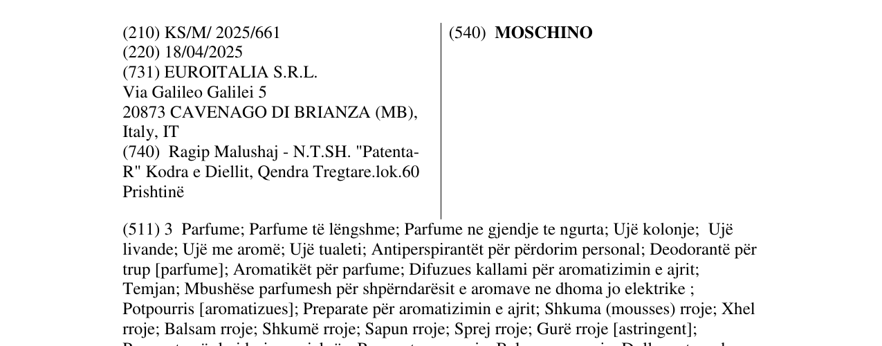 Zëri i markës MOSCHINO në buletin