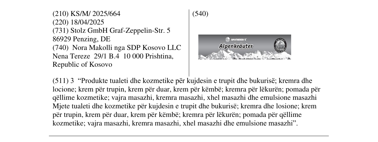 Zëri i markës Alpenkrauter në buletin