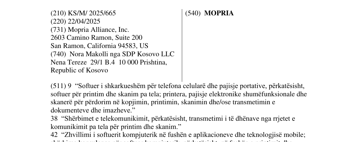 Zëri i markës MOPRIA në buletin