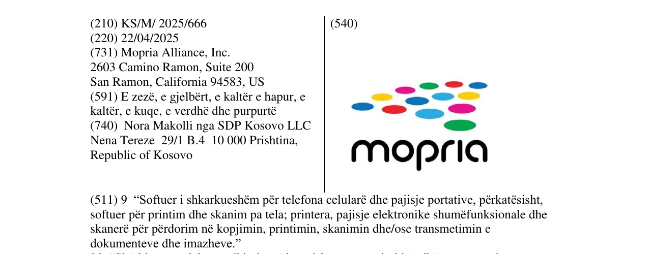 Zëri i markës mopria në buletin