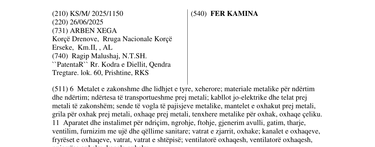 Zëri i markës FER KAMINA në buletin