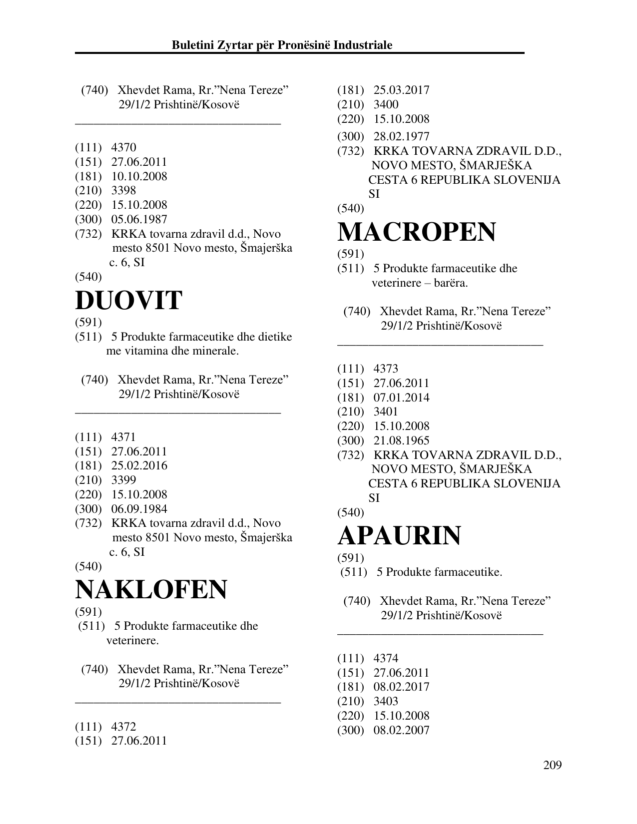 Faqja 209 e buletinit
