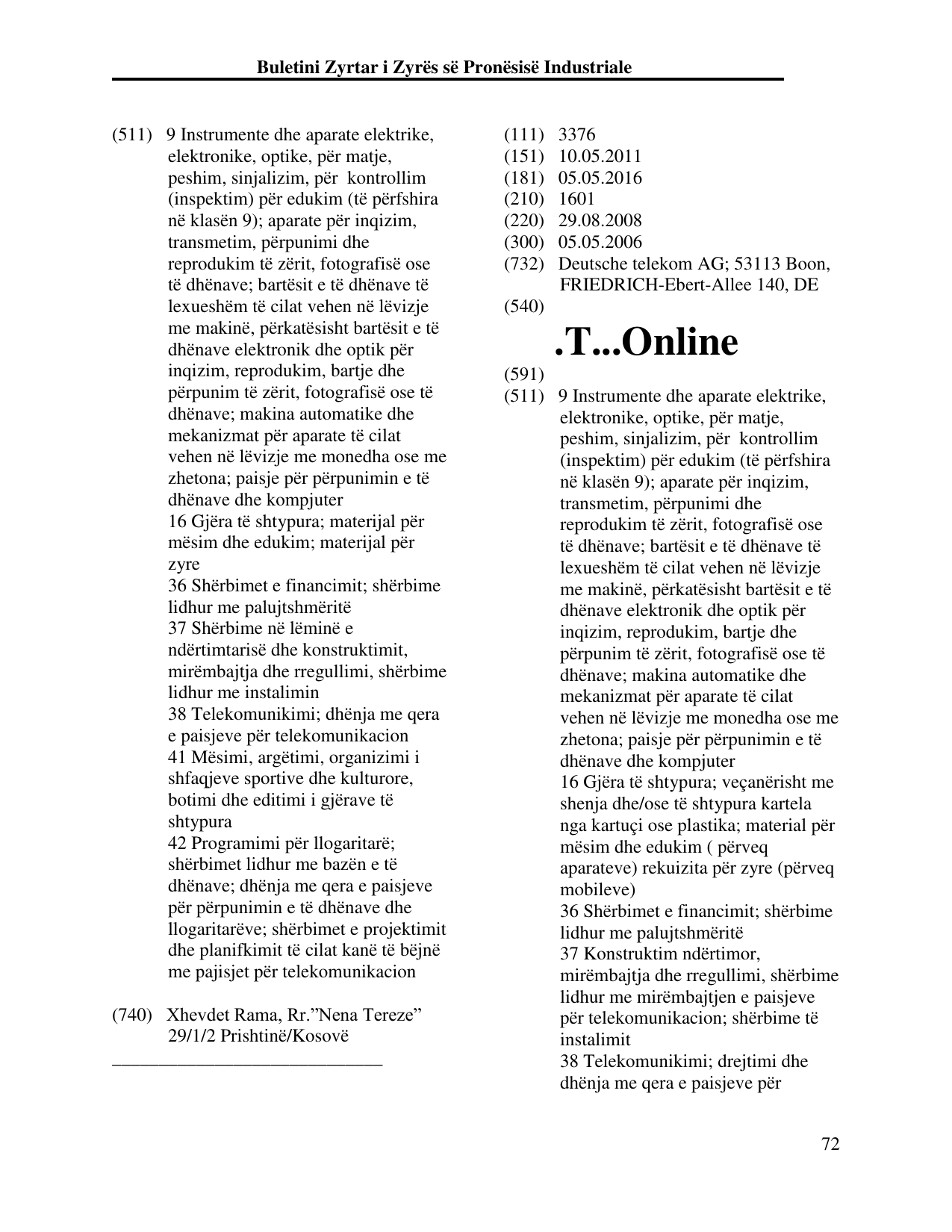 Faqja 72 e buletinit