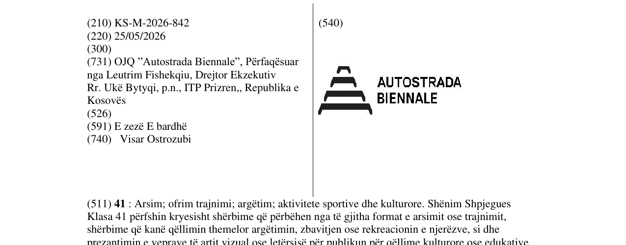 Zëri i markës KS/M/2026/842 në buletin