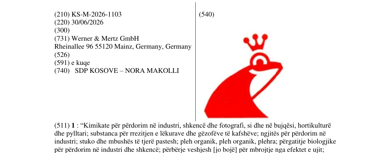 Zëri i markës KS/M/2026/1103 në buletin