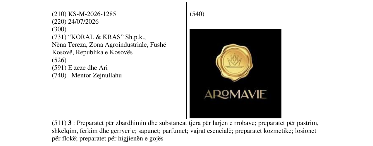 Zëri i markës KS/M/2026/1285 në buletin