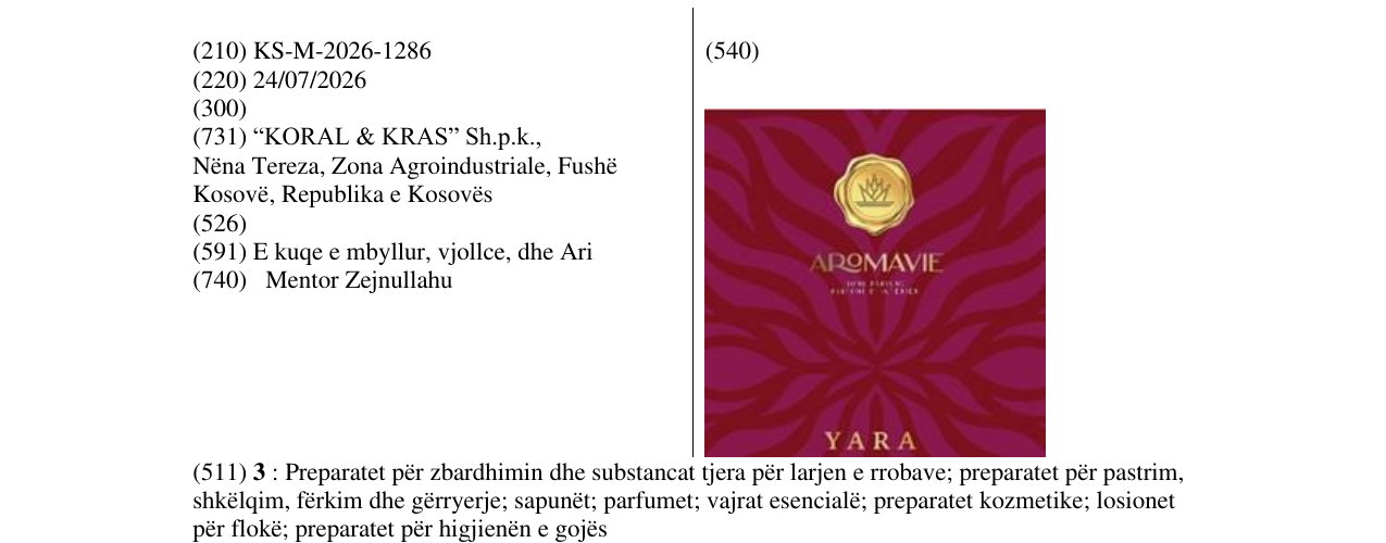 Zëri i markës KS/M/2026/1286 në buletin