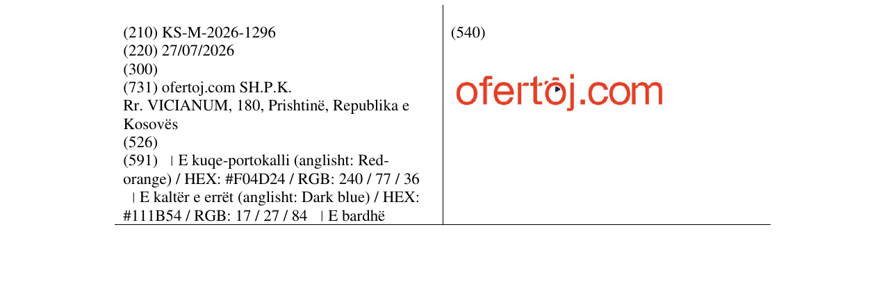 Zëri i markës KS/M/2026/1296 në buletin