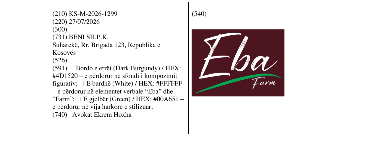 Zëri i markës KS/M/2026/1299 në buletin