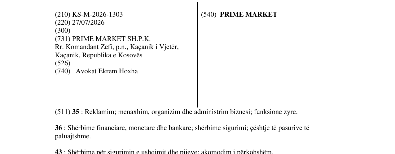 Zëri i markës PRIME MARKET në buletin