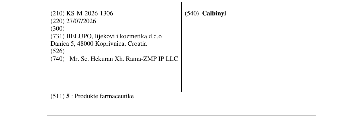 Zëri i markës Calbinyl në buletin