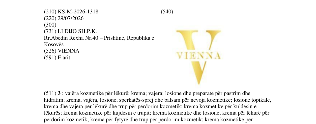 Zëri i markës VIENNA në buletin