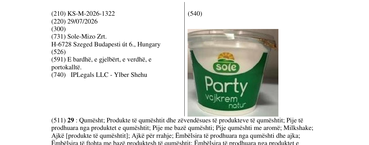 Zëri i markës KS/M/2026/1322 në buletin