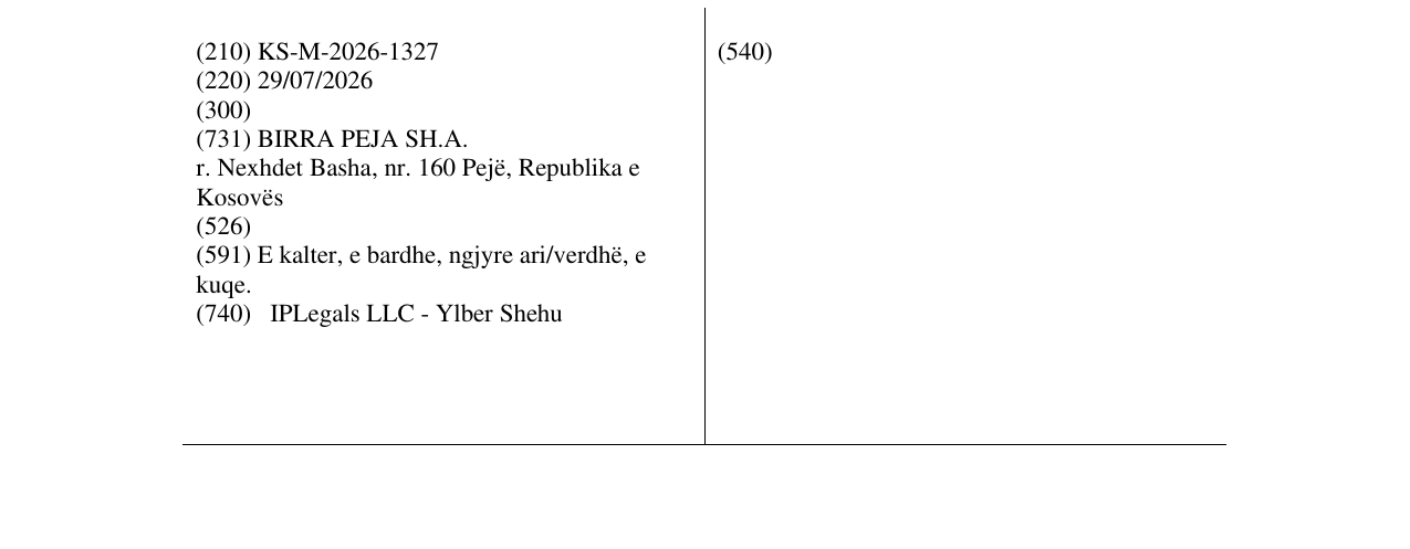Zëri i markës KS/M/2026/1327 në buletin
