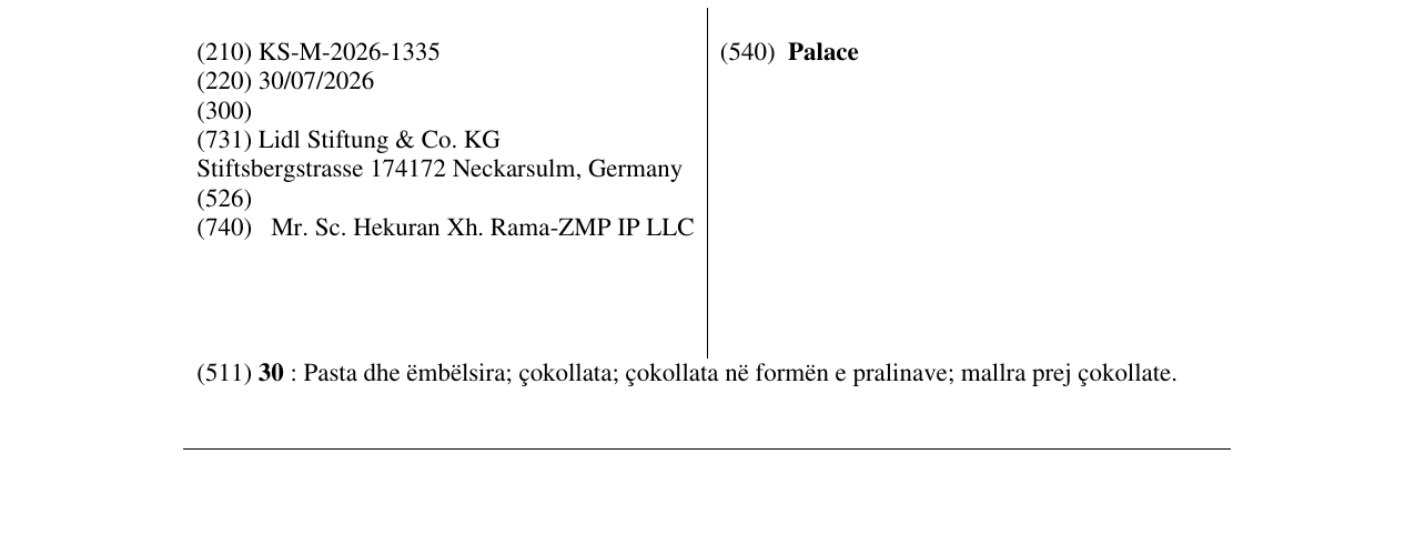 Zëri i markës Palace në buletin