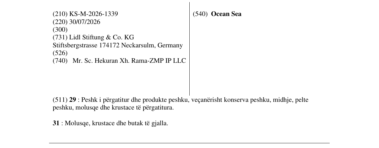 Zëri i markës Ocean Sea në buletin