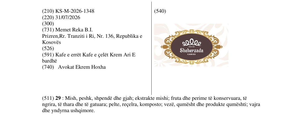 Zëri i markës KS/M/2026/1348 në buletin