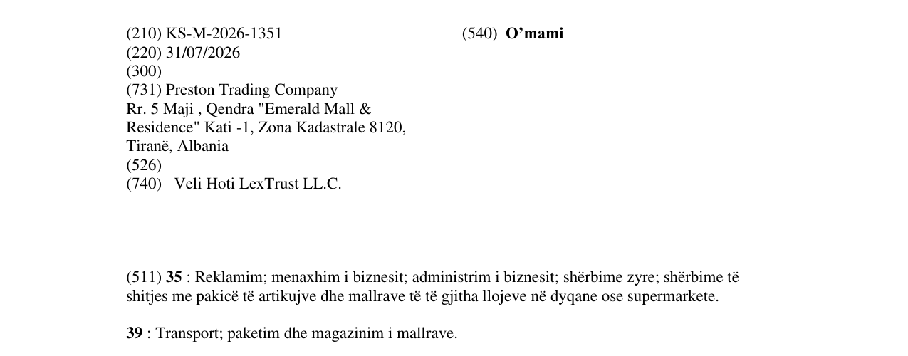Zëri i markës O’mami në buletin