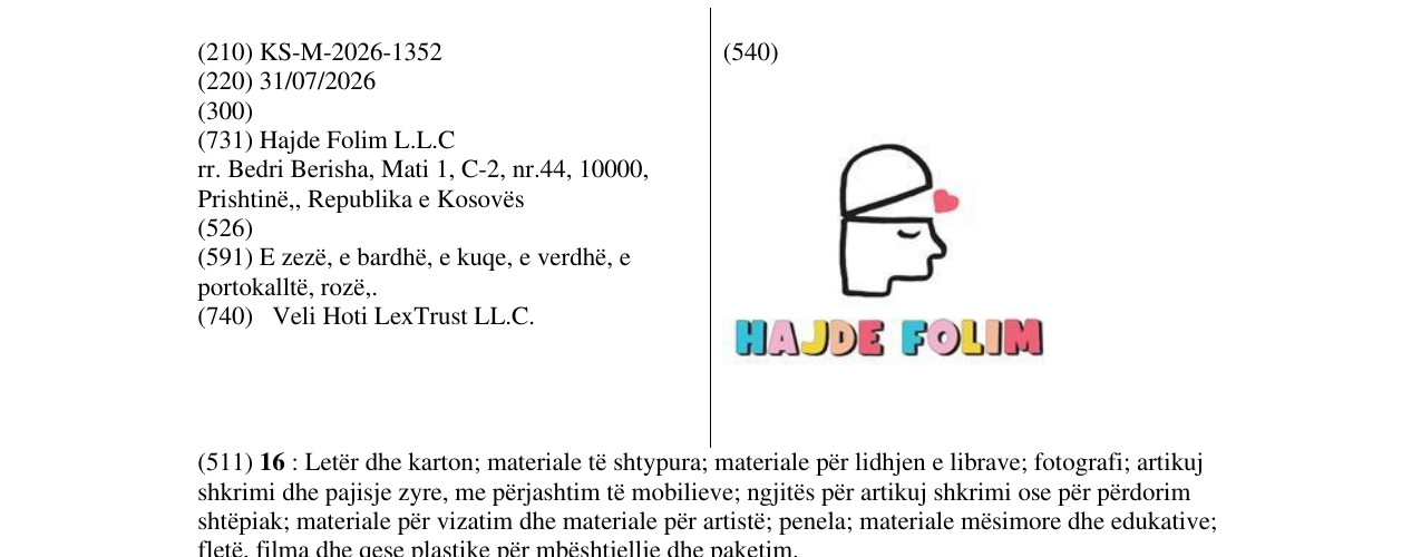 Zëri i markës KS/M/2026/1352 në buletin