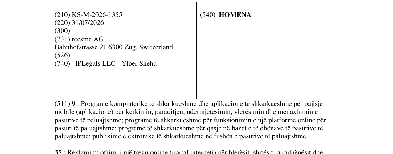 Zëri i markës HOMENA në buletin
