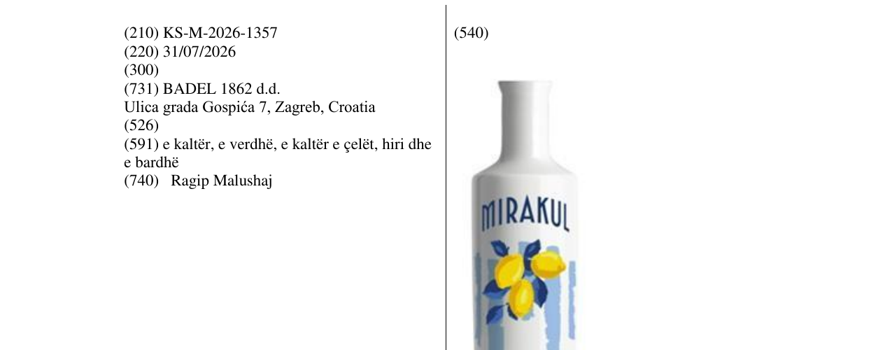 Zëri i markës KS/M/2026/1357 në buletin