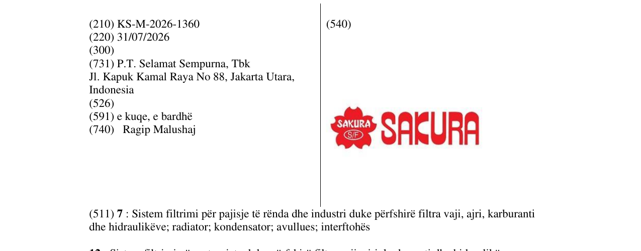 Zëri i markës KS/M/2026/1360 në buletin