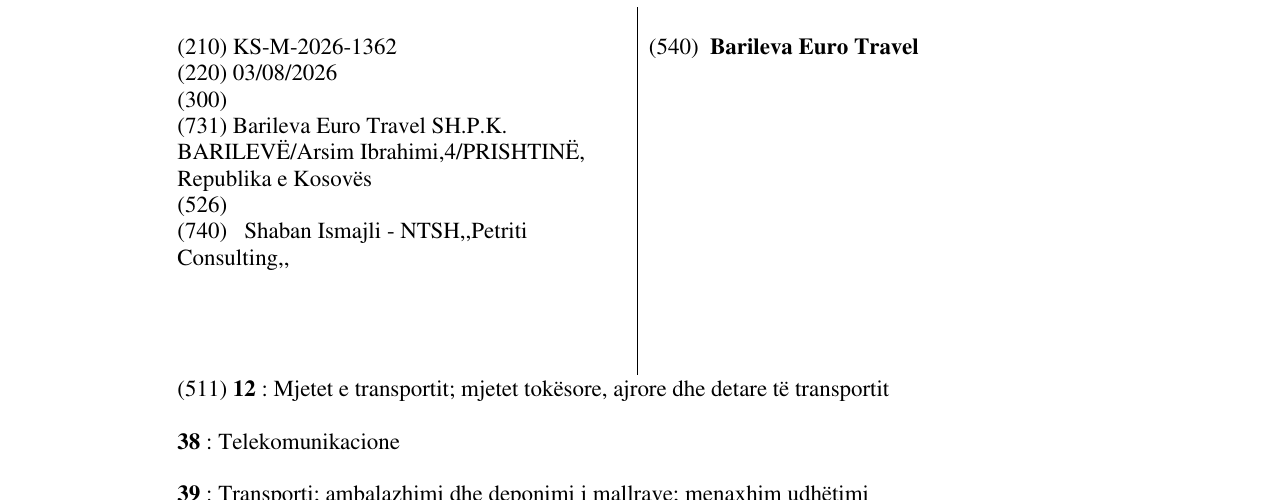 Zëri i markës Barileva Euro Travel në buletin
