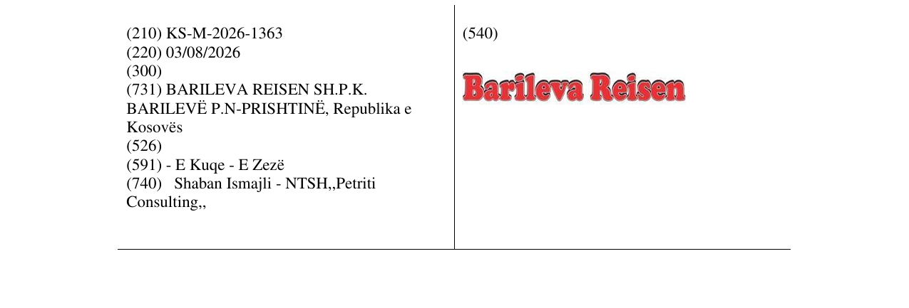 Zëri i markës KS/M/2026/1363 në buletin