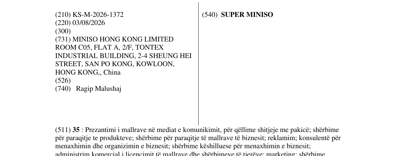 Zëri i markës SUPER MINISO në buletin