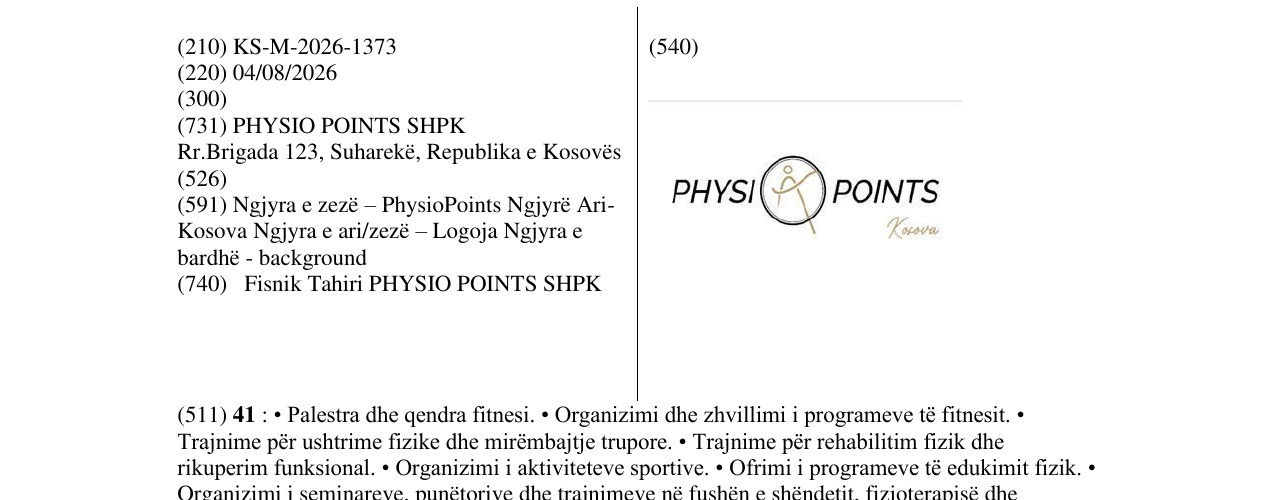 Zëri i markës KS/M/2026/1373 në buletin