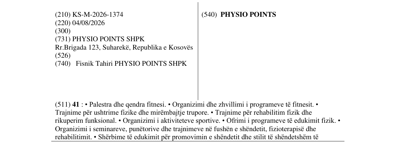 Zëri i markës PHYSIO POINTS në buletin