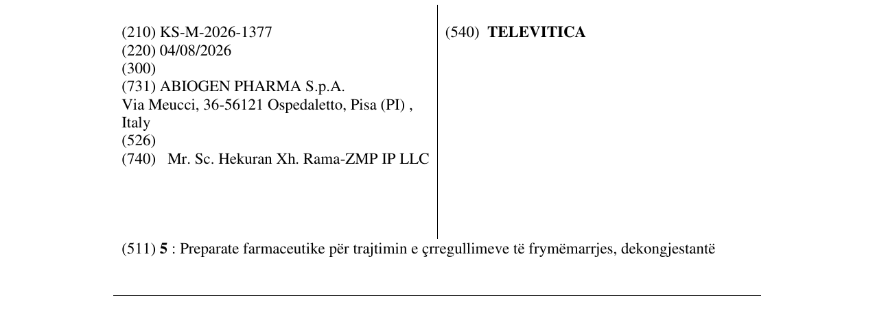 Zëri i markës TELEVITICA në buletin