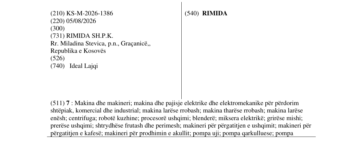 Zëri i markës RIMIDA në buletin