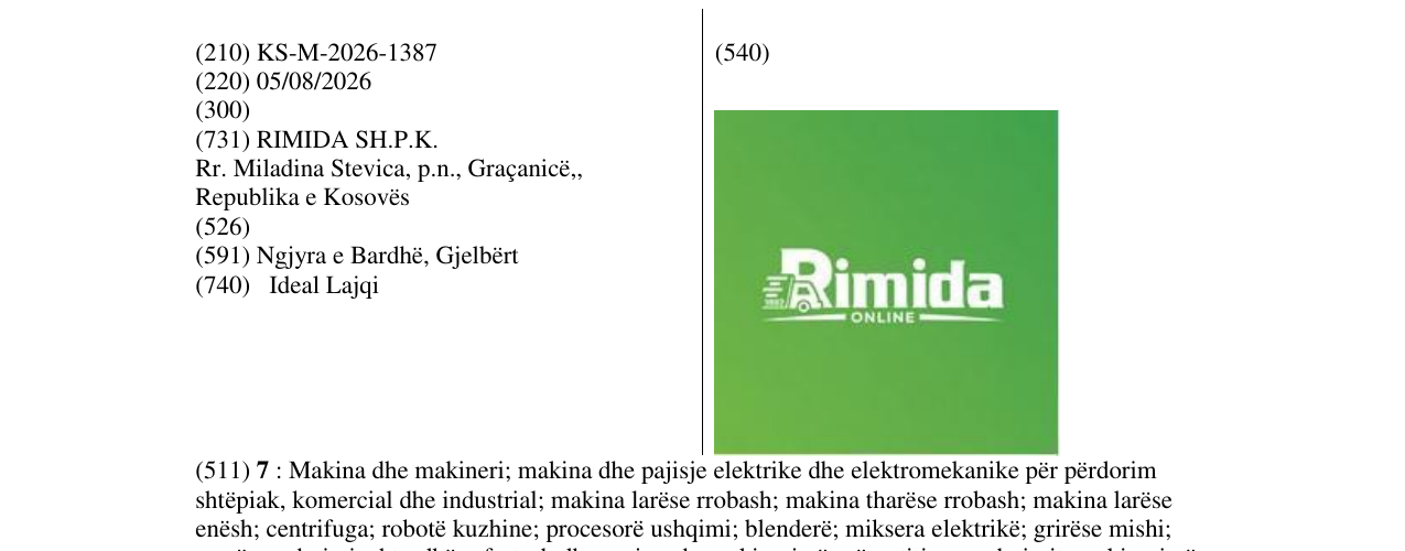 Zëri i markës KS/M/2026/1387 në buletin