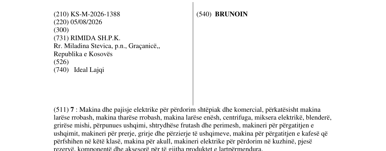 Zëri i markës BRUNOIN në buletin