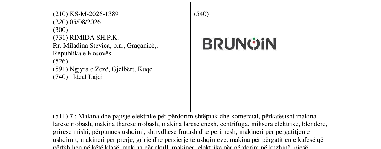 Zëri i markës KS/M/2026/1389 në buletin