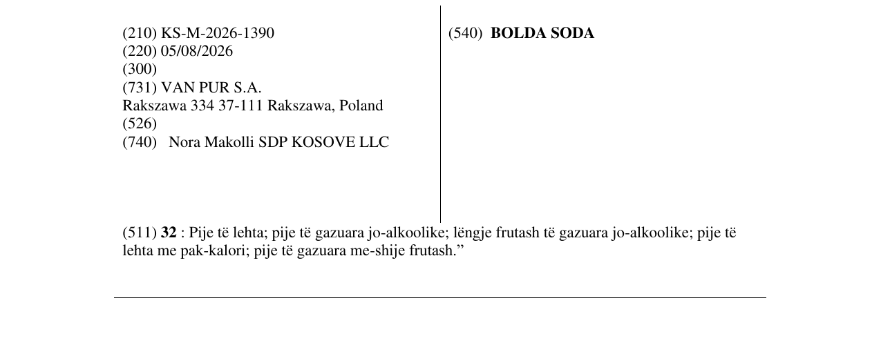 Zëri i markës BOLDA SODA në buletin
