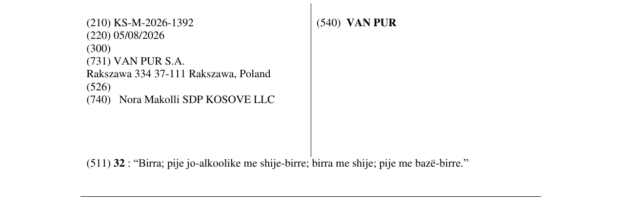 Zëri i markës VAN PUR në buletin