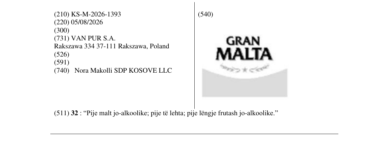 Zëri i markës KS/M/2026/1393 në buletin